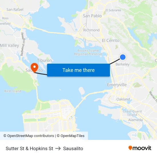 Sutter St & Hopkins St to Sausalito map