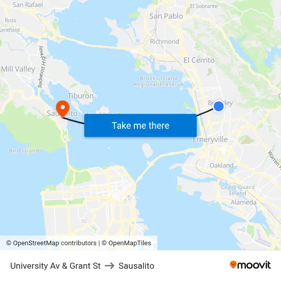 University Av & Grant St to Sausalito map
