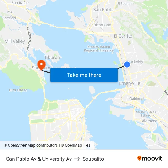 San Pablo Av & University Av to Sausalito map