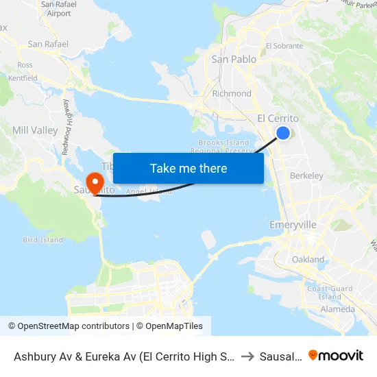 Ashbury Av & Eureka Av (El Cerrito High School) to Sausalito map