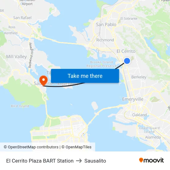 El Cerrito Plaza BART Station to Sausalito map