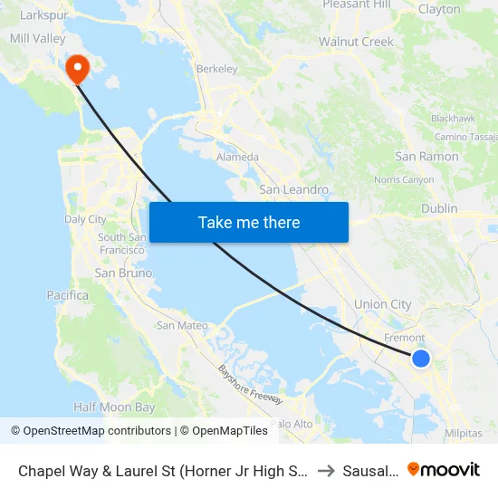 Chapel Way & Laurel St (Horner Jr High School) to Sausalito map
