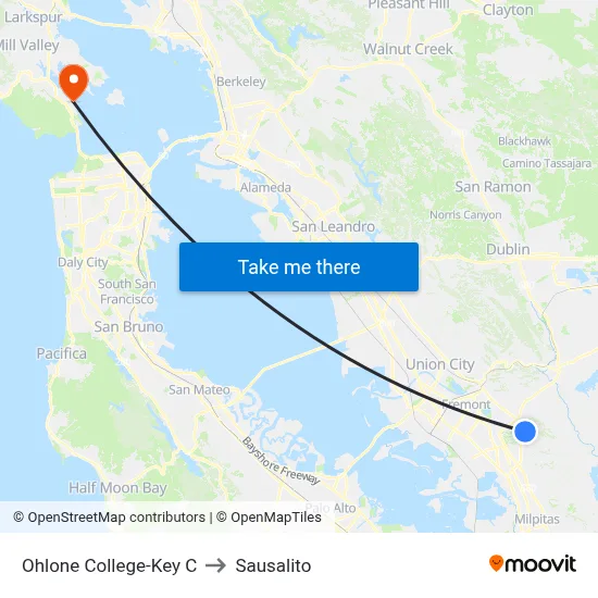 Ohlone College-Key C to Sausalito map