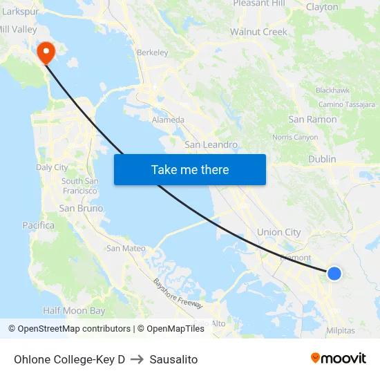 Ohlone College-Key D to Sausalito map