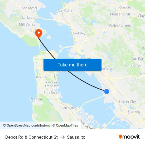 Depot Rd & Connecticut St to Sausalito map
