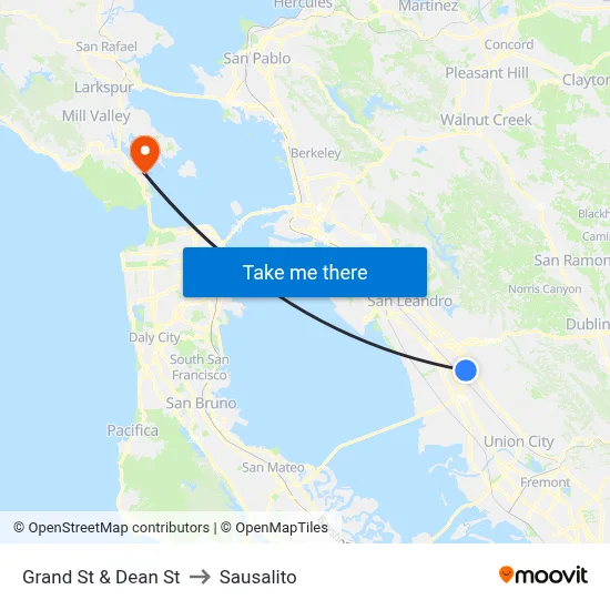 Grand St & Dean St to Sausalito map