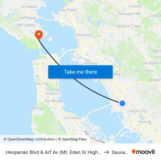 Hesperian Blvd & Arf Av (Mt. Eden Sr High School) to Sausalito map
