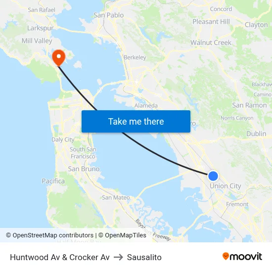 Huntwood Av & Crocker Av to Sausalito map