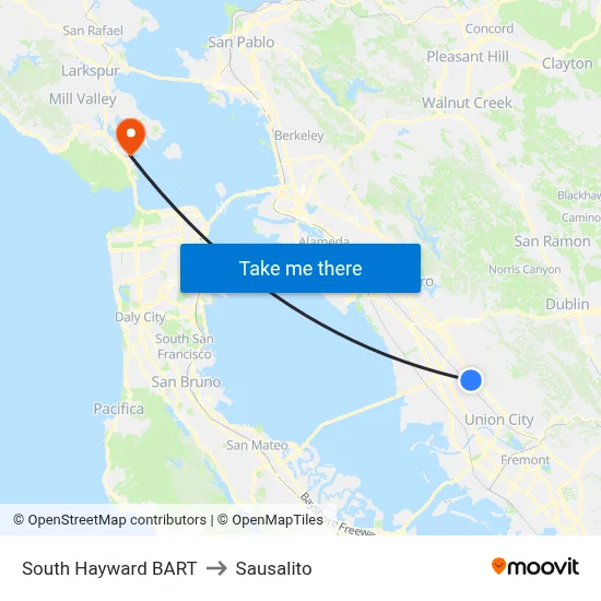 South Hayward BART to Sausalito map