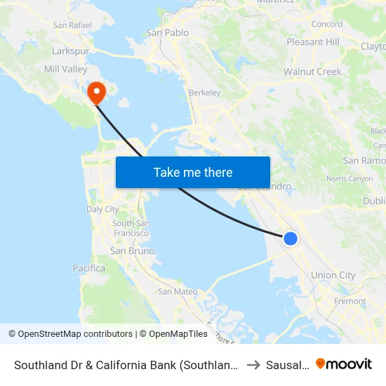 Southland Dr & California Bank  (Southland Mall) to Sausalito map