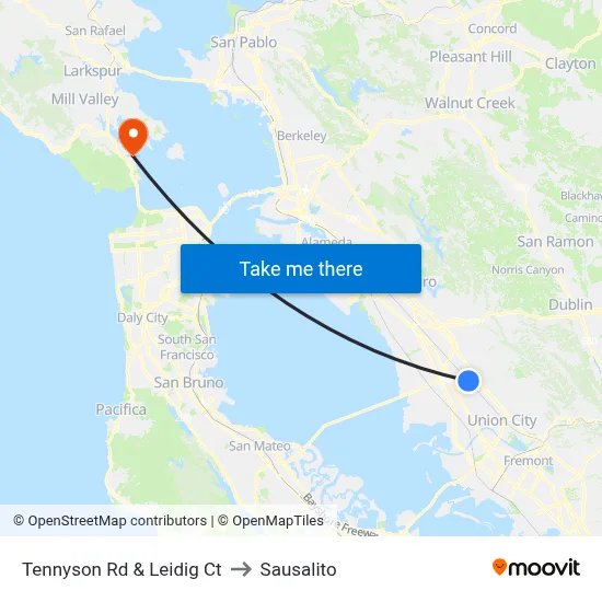 Tennyson Rd & Leidig Ct to Sausalito map