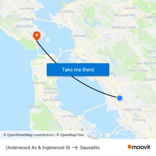 Underwood Av & Inglewood St to Sausalito map