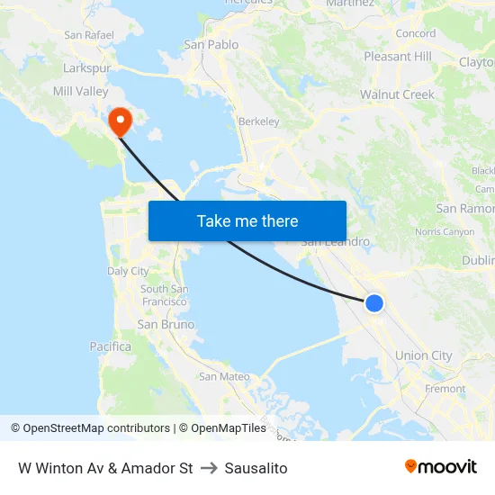 W Winton Av & Amador St to Sausalito map