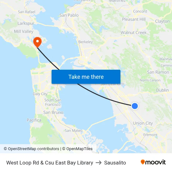 West Loop Rd & Csu East Bay Library to Sausalito map