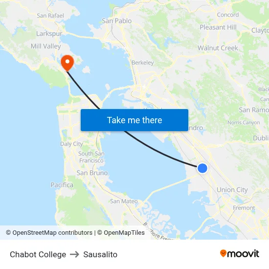 Chabot College to Sausalito map