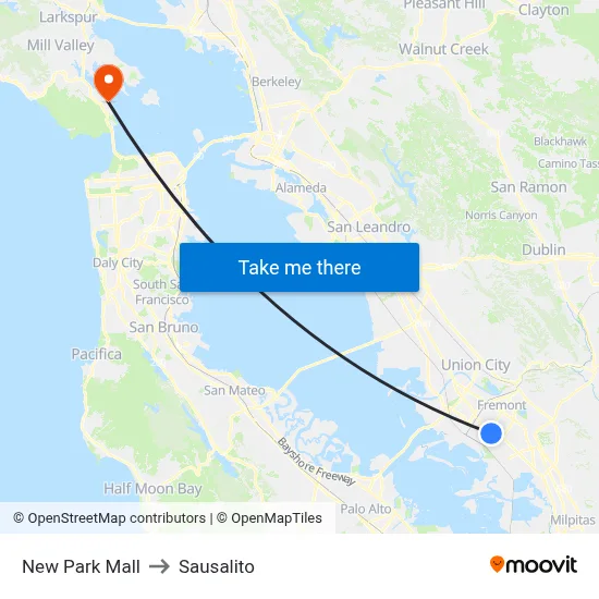 New Park Mall to Sausalito map