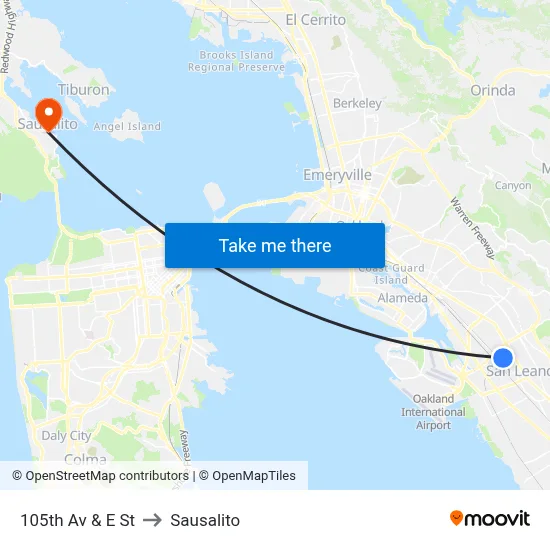 105th Av & E St to Sausalito map