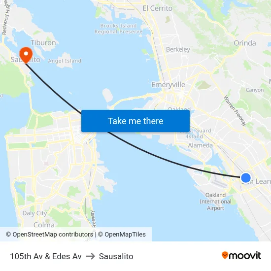 105th Av & Edes Av to Sausalito map