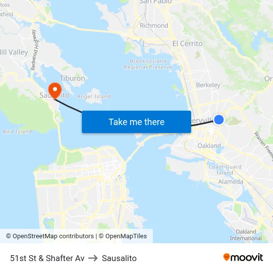 51st St & Shafter Av to Sausalito map