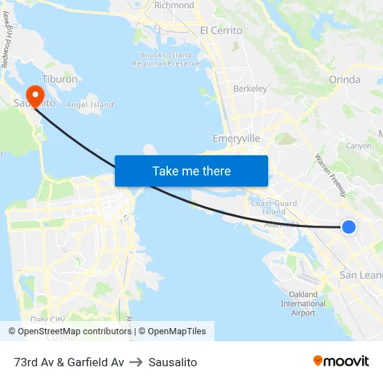 73rd Av & Garfield Av to Sausalito map