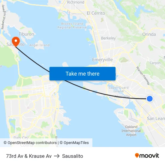 73rd Av & Krause Av to Sausalito map