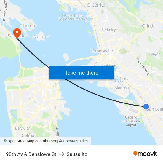 98th Av & Denslowe St to Sausalito map