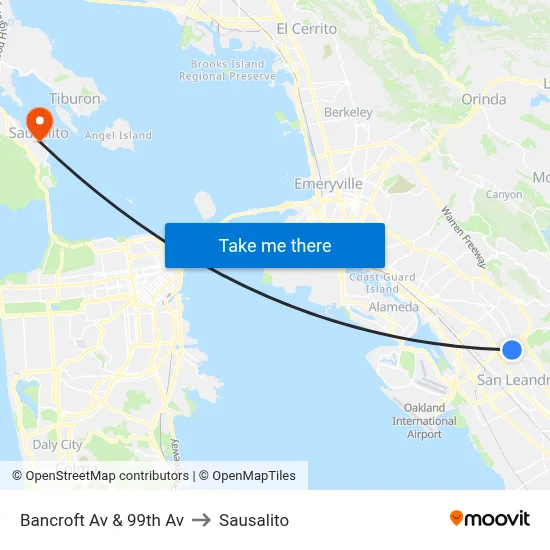 Bancroft Av & 99th Av to Sausalito map