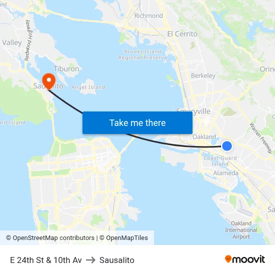 E 24th St & 10th Av to Sausalito map