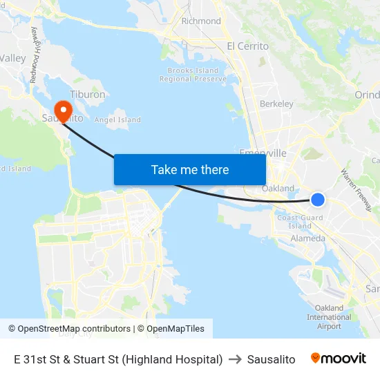 E 31st St & Stuart St (Highland Hospital) to Sausalito map