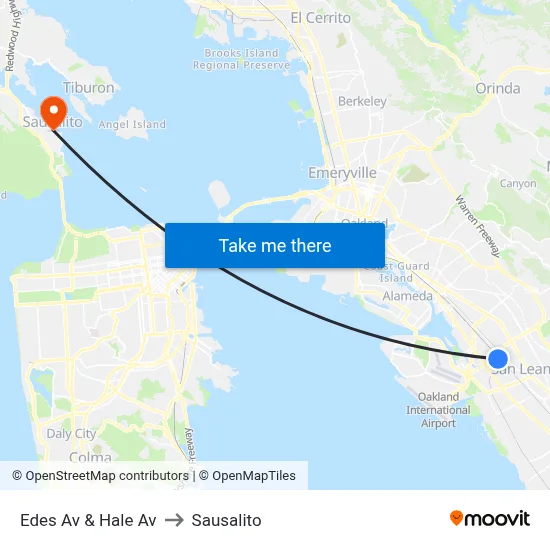Edes Av & Hale Av to Sausalito map