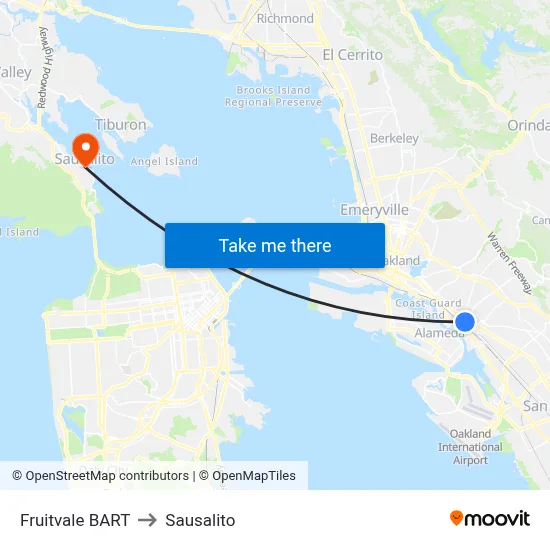 Fruitvale BART to Sausalito map