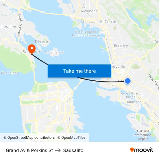 Grand Av & Perkins St to Sausalito map