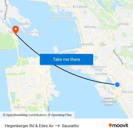 Hegenberger Rd & Edes Av to Sausalito map