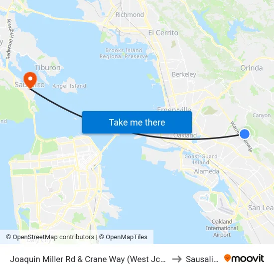 Joaquin Miller Rd & Crane Way (West Jctn) to Sausalito map