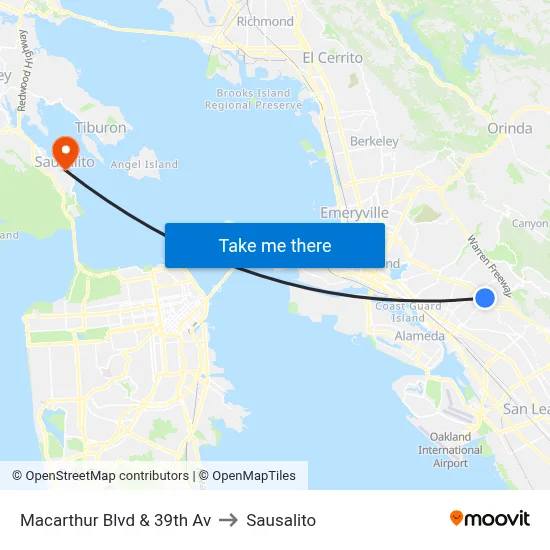 Macarthur Blvd & 39th Av to Sausalito map