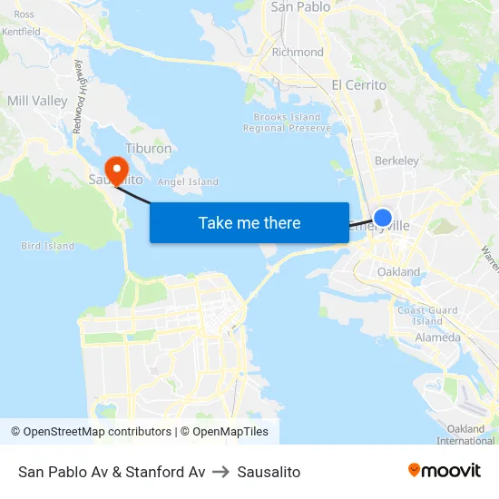 San Pablo Av & Stanford Av to Sausalito map