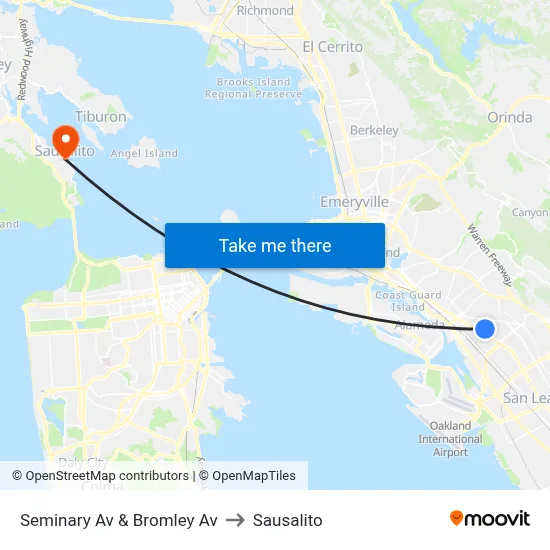 Seminary Av & Bromley Av to Sausalito map