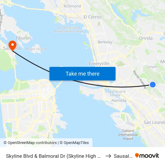 Skyline Blvd & Balmoral Dr (Skyline High School) to Sausalito map