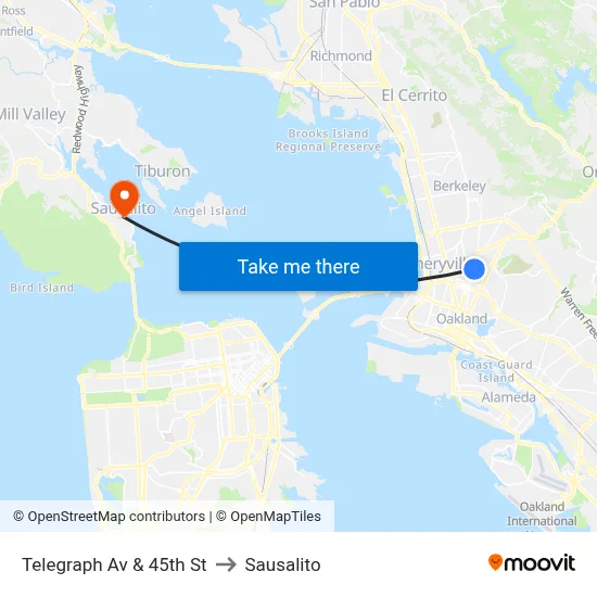 Telegraph Av & 45th St to Sausalito map