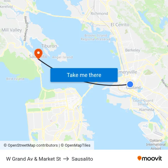 W Grand Av & Market St to Sausalito map