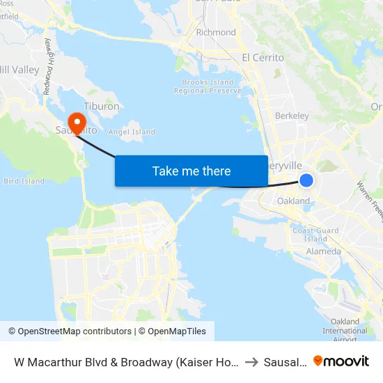 W Macarthur Blvd & Broadway (Kaiser Hospital) to Sausalito map