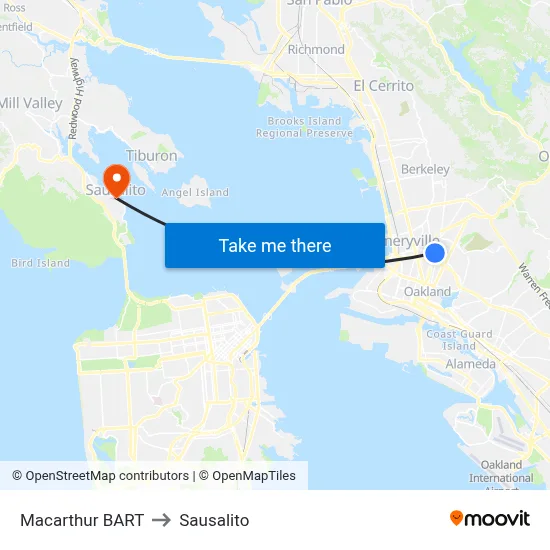 Macarthur BART to Sausalito map
