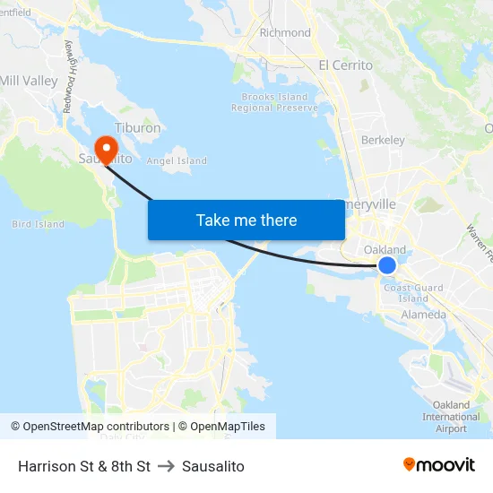 Harrison St & 8th St to Sausalito map