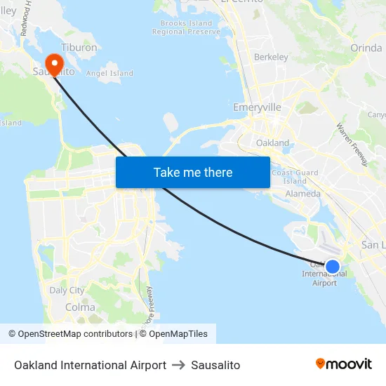 Oakland International Airport to Sausalito map