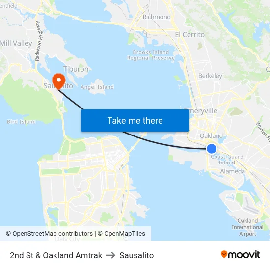 2nd St & Oakland Amtrak to Sausalito map