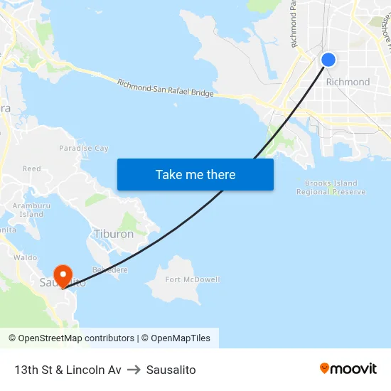 13th St & Lincoln Av to Sausalito map