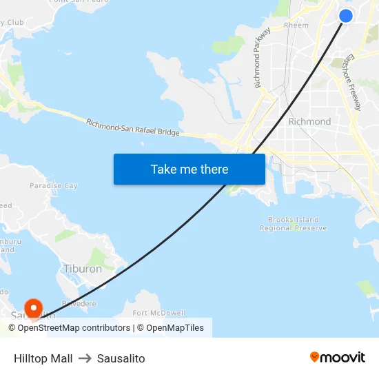 Hilltop Mall to Sausalito map