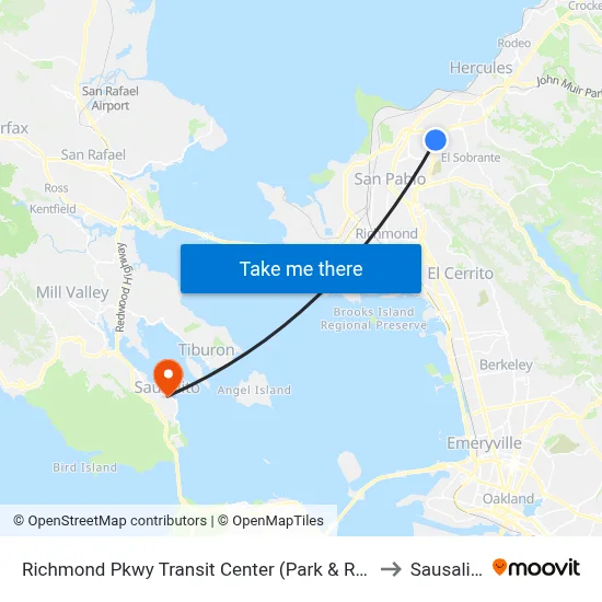 Richmond Pkwy Transit Center (Park & Ride) to Sausalito map