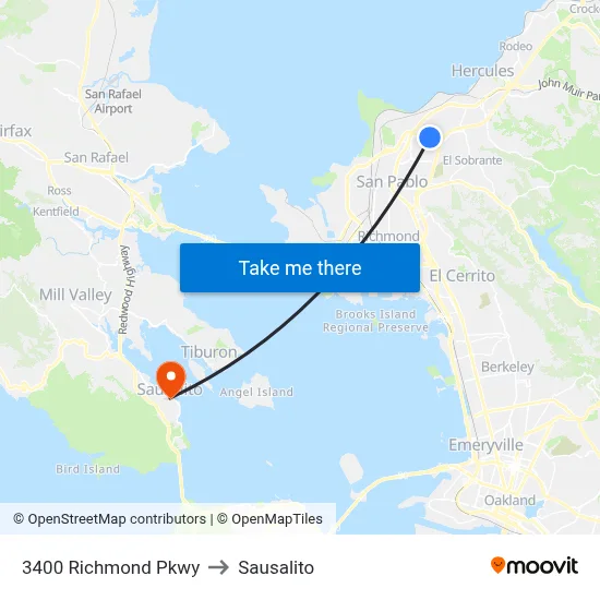 3400 Richmond Pkwy to Sausalito map