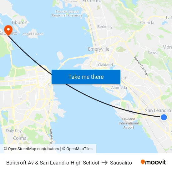 Bancroft Av & San Leandro High School to Sausalito map